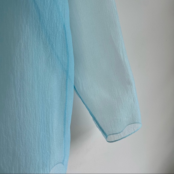 Cynthia Rowley one of a kind light blue sheer long sleeve organza mock neck top - Picture 2 of 6